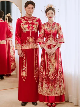 Yourqipao Xiuhe Drabužiai Moterims, Naujas Kinijos Vestuvių Suknelė Vestuvių Skrudinta duona Drabužių, Tradicinių Drakonas ir Feniksas Hanfu Cheongsams