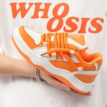 Nauja Tendencija Dizaineris Aukštos Kokybės Vyriškos Laisvalaikio Bateliai Moterims Mados Odos Prabanga Sneaker Orange Lauko Treniruoklius Platforma Sportbačiai 12