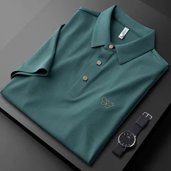 Europos aukštos klasės drugelis siuvinėjimo POLO marškinėliai, vyriški trumpomis rankovėmis 2023 naujas vasaros mados atsitiktinis kvėpuojantis atvartas T-shirt Vyrai 21