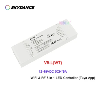 Skydance Stumti Silpnas, RGB,RGBW,RGBCCT,BMT,viena spalva PWM 2.4 G WiFi 5 in1 LED juostos Valdiklis 12V 24V 36V Tuya APP 4 PWM dažnis
