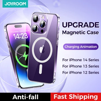 Joyroom Magnectic Atveju iPhone 14 13 12 Pro Max Aišku, Telefoną Atveju Magnectic Belaidis Kroviklis Skaidrus Atgal PC Dangtis 11