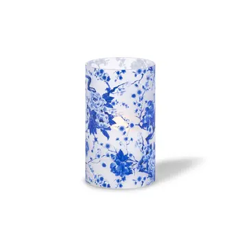 3.5-D x 6 H Ranka pilamas Vaškas Žvakės mėlyna gėlių raštuotas matinio stiklo su išskirtiniu ™ švyti 20