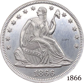 Jungtinių Amerikos valstijų (JAV 1866 ½ Doleris Sėdi Laisvės Pusė Dolerio Cupronickel Sidabro Padengtą Žemiau Erelis Kopijuoti Monetos Nr. Moto 22