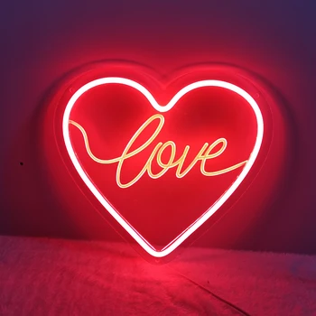 Didmeninė LED Raudona/Rožinė Meilė Širdies Neoninė Lempa, Fėja, Kalėdų Žiburiai Patalpų Už Miegamojo Sienos Girlianda Vestuvių Dekoravimas 19