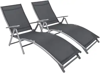 Kiemo Lounge Kėdės Rinkinys, 2 Paplūdimio Reguliuojamas Šezlongas Lounge 