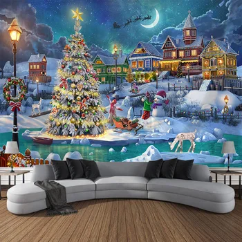 Kalėdų gobelenas, atostogų apdaila, Kalėdų eglutė, Kalėdų Senelis, namų meno papuošalai, kambario papuošalai, kabinti ant sienos 15