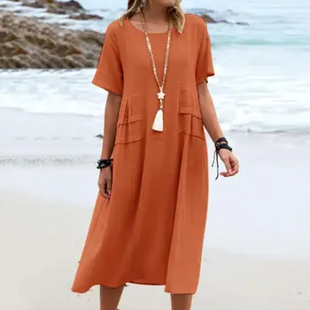 Mados Moterų Paplūdimio Suknelė Vientisa Spalva Minkštas Palaidi Tinka Vasaros Paplūdimio Aprangos Liniją Moterims Ilga Suknelė Dėvėti Atostogų 2