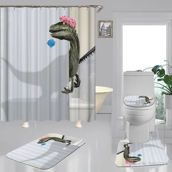 Dinozaurų, animacinių filmų gyvūnų 3D tualetas pagalvėlė vandeniui poliesterio dušo užuolaidos su kabliu dušo užuolaidų komplektas vonios kilimėlis grindų kilimėlis 2