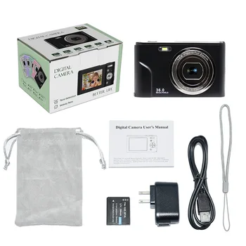 Skaitmeninis Fotoaparatas 1080P FHD Mini 36MP LCD Ekranas Įkraunamas Kompaktiška Kamera su 16X Digital Zoom 