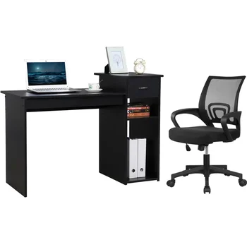 Easyfashion Kompiuterio Stalas su Stalčių ir Ergonomiška Akių Aukščio Biuro Kėdė, Nustatyti kompiuterinių darbo stalas