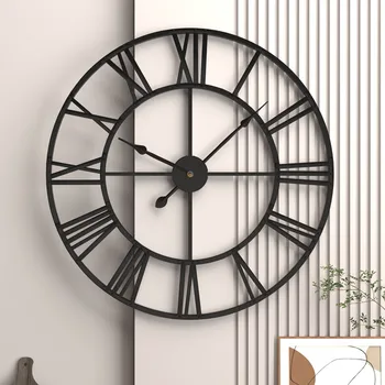 Modernus 3D Dideli Sieniniai Laikrodžiai Romėniškais Skaitmenimis Retro Apvalios Metalinės Geležies Tiksli Silent Šiaurės Kabinti Ornamentu Kambarį Apdaila 23