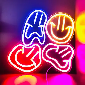 Šypsniukai Neoninis Ženklas Led Spalvinga Iškreiptas Laimingi Veidai Neoninės Šviesos Ženklams, Sienų Dekoras Usb Šviesos Ženklai Vaikams Miegamasis 3