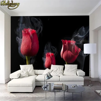 beibehang užsakymą Dūmų raudona rožė tapetai kambarį apdaila žiedlapių TV foną tėtis peint freskos sienos popieriaus freskos 3
