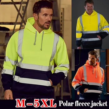 Hi-Viz darbo drabužiai, vyriški Atspindintis Polar Fleece Striukė ANSI 3 Klasės Didelio Matomumo Marškinėlius su Gobtuvu Lengvas Juoda Apačioje 20