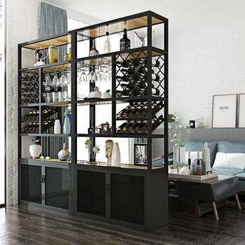 Naujas Kinų stiliaus kaustytomis geležies vyninės šviesos prabangus vyno kabineto laikymo spintos ekranas lentynos nuo sienos, baras grindų vyno 12
