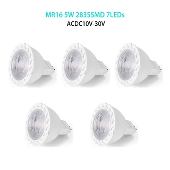MR16 LED Lemputė 5W 7LEDs Super Ryškus Led Spot Light Lampada 2835 SMD ACDC10V-30 V Šalta/Šilta Balta Led Lempa Taupymo Downlight 5VNT 4