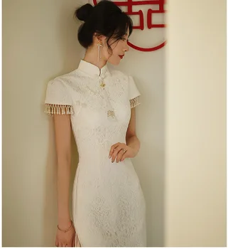 Yourqipao Balta Cheongsam Vestuvių Suknelė Kinijos Bendradarbiavimą Galines Duris Vestuvių Skrudinta Duona Vakaro Suknelės Prom Šalies Hanfu Chalatai 2023