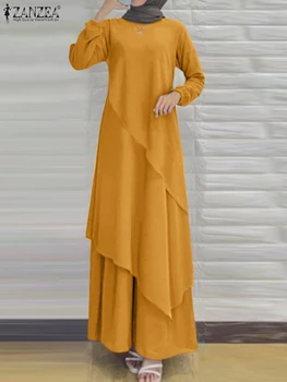 Abayas Moterų Isamic Drabužių 2023 ZANZEA Musulmonų Suknelė, Hijab Nesimetriškas Skraiste Turkija Abaja ilgomis Rankovėmis Maxi Sundress Vestido 6