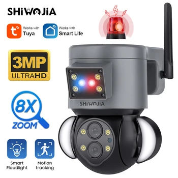 SHIWOJA 3MP 8X PTZ WI-fi, Belaidžių IP kamerų Tuya Smart Home Alexa Lauko Saugumo Kameros AI Raudonos-Mėlynos spalvos Šviesos Signalizacijos Žmogaus Aptikti 8