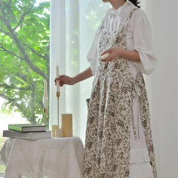 Korėjos Gėlių Medvilnės Prijuostė Virtuvės Kepimo Floristas Moterų Aukščio Kryžiaus Atgal Prijuostė Vandeniui Valyti Namų Ruoša Wrap Suknelė Moterims  20