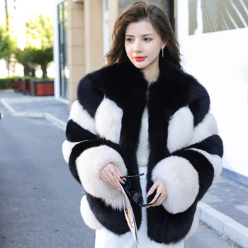 rf22136 2022 naują atvykimo moterų nekilnojamojo fox fur coat kontrasto spalvų 9