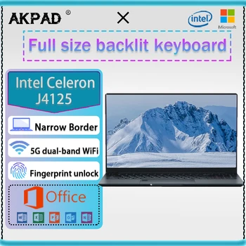 AKPAD 15.6 Colių Nešiojamieji kompiuteriai Notebook Intel Celeron 10 J4125 11 N5105 N5095 Dual WiFi 5G Office 