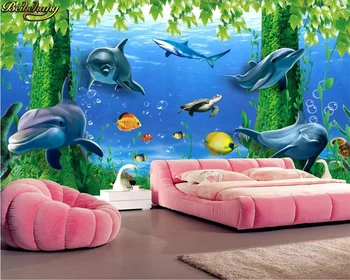 beibehang Užsakymą foto tapetai, freskos svajinga po vandeniu nuostabi vieta 3D delfinų TV fono sienos dokumentų namų dekoro 8