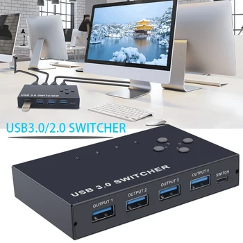 Plug and Play Splitter Adapteris, USB Jungiklis Pasidalinti Klaviatūrą, Pelę, Monitorių 4 4 Iš USB3.0 Jungikliu 
