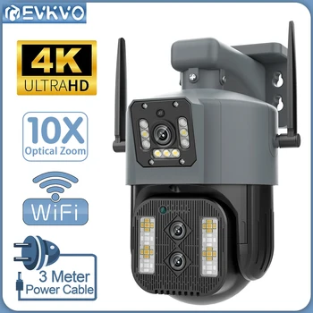 EVKVO 4K 8MP Triple PTZ Objektyvas Dvigubas Ekranas IP Kamera, 10x Optinis Priartinimas WiFi Lauko Apsaugos Kamera, Naktinio Matymo Auto Sekimas 12