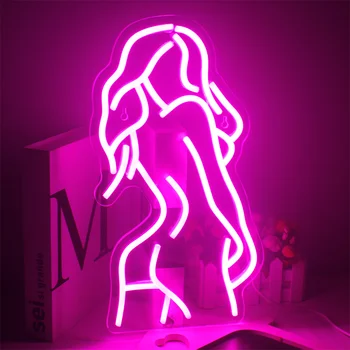 Sexy Lady Atgal LED Neon Požymių Moterys Atgal Požymių, Neoninės Šviesos, Rožinė Akrilo Mergina Žiburiai Kambario Sienos Meno Šventė, Alaus Baras, Baras Dekoras 6