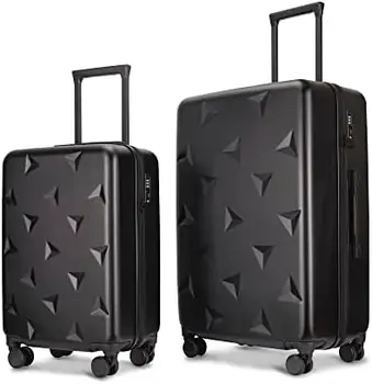 2 bagažo Gabalas rinkinių, PC Hardside Lengvas Lagaminas su 4 Ratais TSA Užraktas rankinį lagaminą 2026inch (Raudonas(Trikampis), 2-Piece