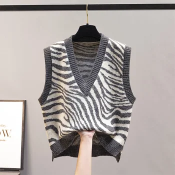 Liemenė liemenė striukė rudens trikotažo moterų megztinis žiemą zebra modelio išorinis dėvėti laisvus korėjos stiliaus 14