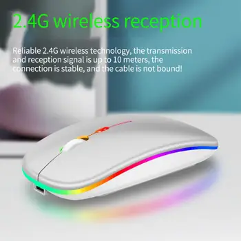 RYRA Belaidės Pelės RGB Įkraunamą Pelę, Wireless Kompiuteris Tylus Pelės LED Apšvietimu, Ergonomiškas Žaidimų Pelės Nešiojamas KOMPIUTERIS 3