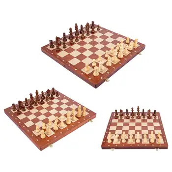 Sulankstomas medinis šachmatų rinkinį, šachmatų stalo žaidimas, tarptautinės valdybos šachmatai šaškės 2