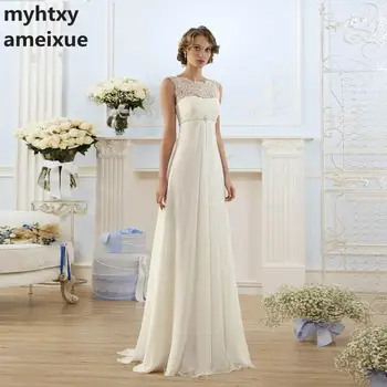 Pigūs Sexy Nėrinių Vestuvių Suknelė iki 2022 m. Nėščioms, Baltos Paprasta Šifono Nuotakos Suknelė Imperijos Nėriniai-up Naują Oficialų Suknelė Vestido De Noiva 2
