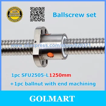 SFU 2505 ballscrew vadovas L 1250mm ballscrew + 1pcs SFU2505 ballnut už CNC XYZ su tikslu mašininis 5